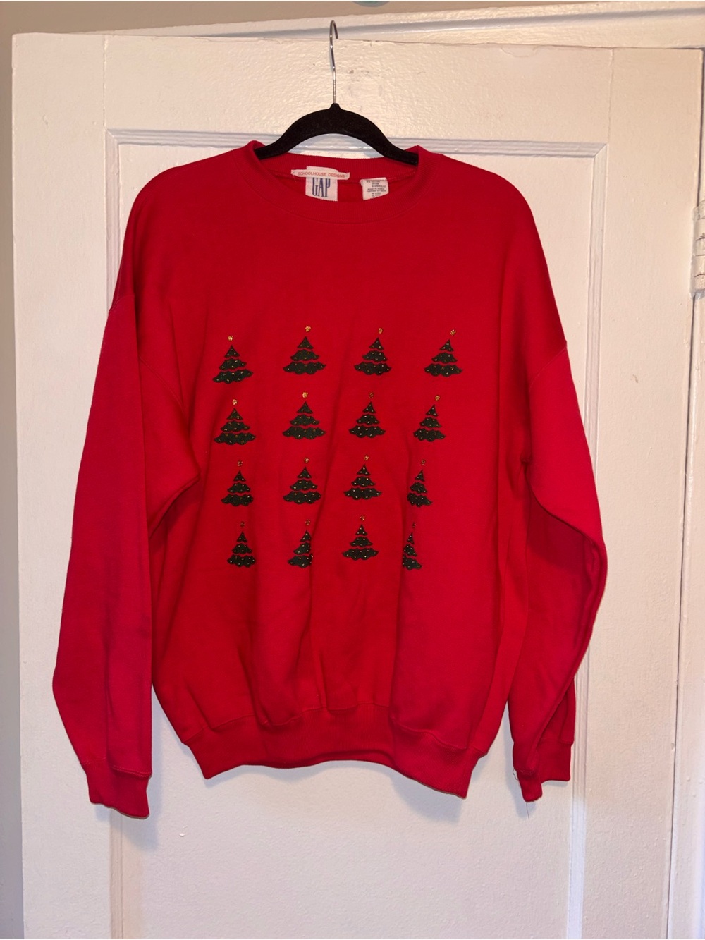 Vintage 90s Gap Sweatshirt Christmas Handmade Red Crewneck Trees Festive Medium